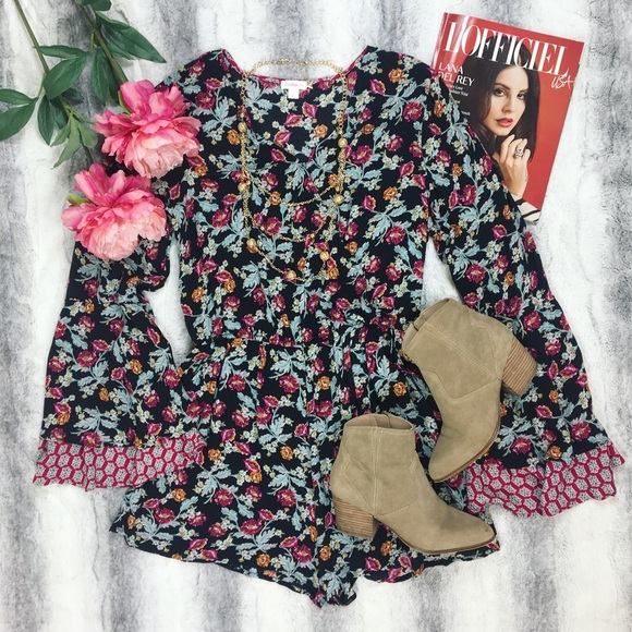 Xhilaration Pants - xhilaration • floral bell sleeve romper